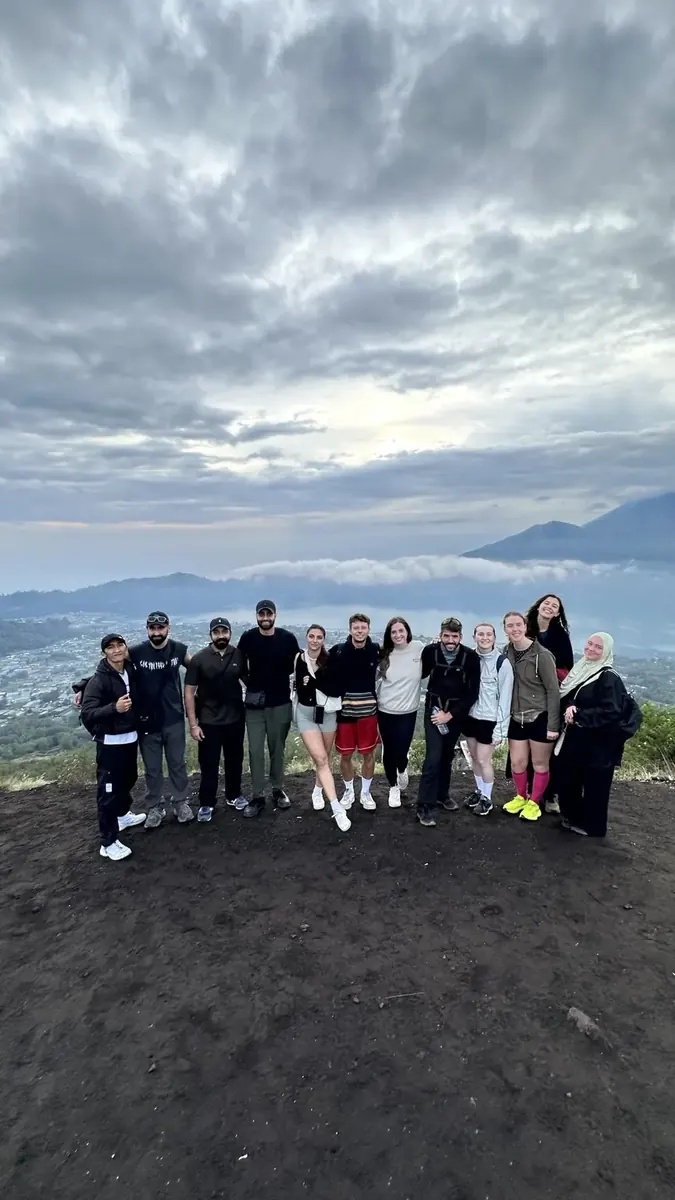 Trekking group with the Batur caldera in the background