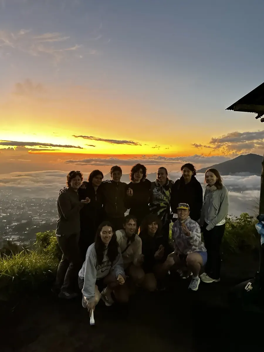 Group trekking together at Mount Batur sunrise